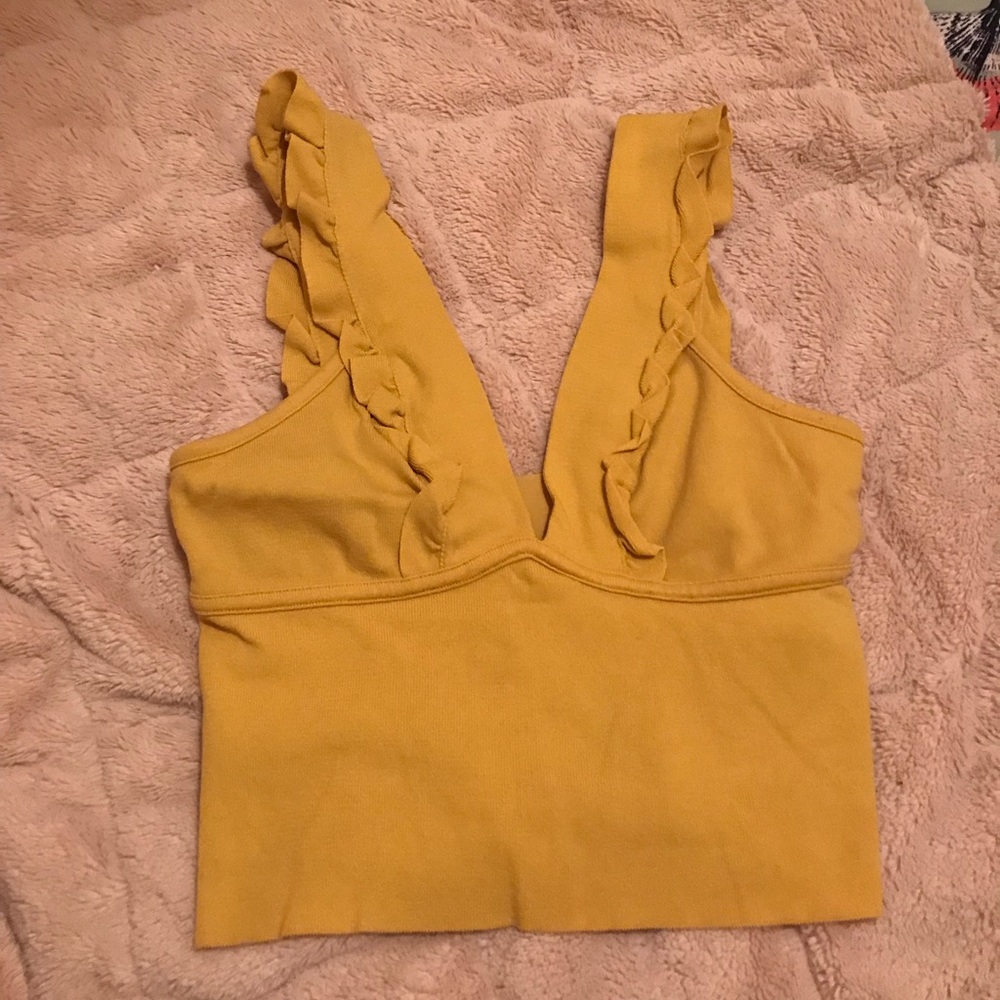 Zara Mustard Yellow Ruffle Going Out Crop Top